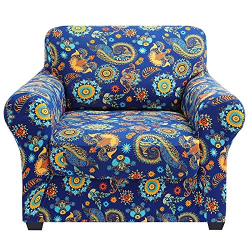 Floral Pattern Stretch Printed Sofa Slipcovers for 2 Cushion Couch, Furniture Protector for Dogs (Loveseat) — Blue&yellow