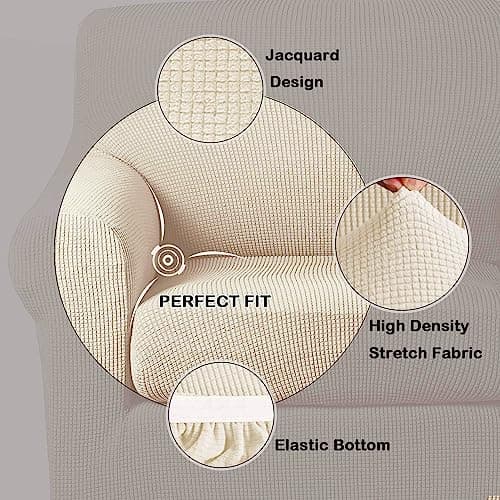 Turquoize Stretch Slipcovers for 3 Cushion Couch (Sofa, Biscotti Beige)