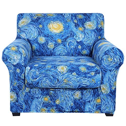 Floral Pattern Stretch Printed Sofa Slipcovers for 2 Cushion Couch, Furniture Protector for Dogs (Loveseat) — Sky Blue