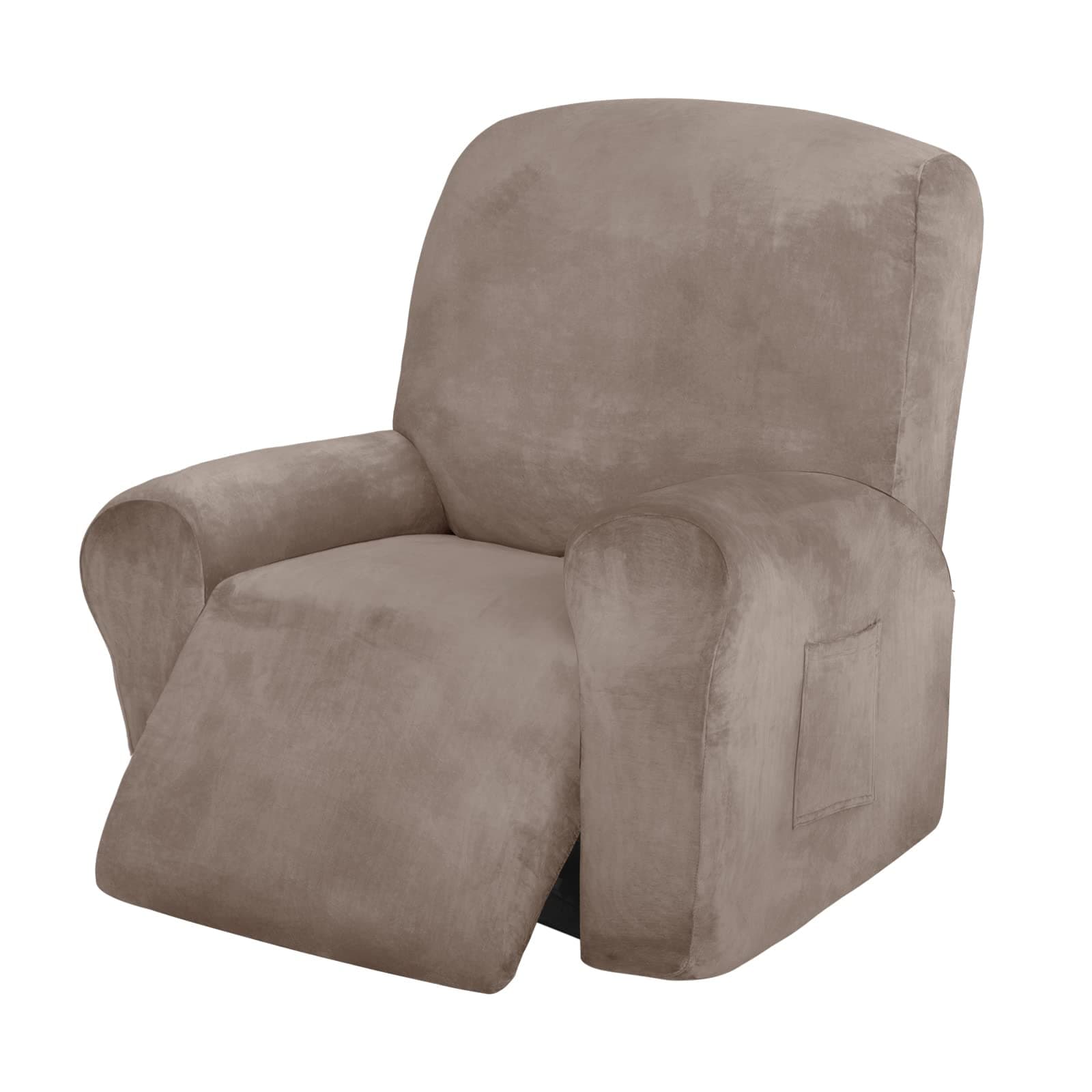 Taupe Velvet Recliner Chair Cover 4 Piece Stretch Slipcover