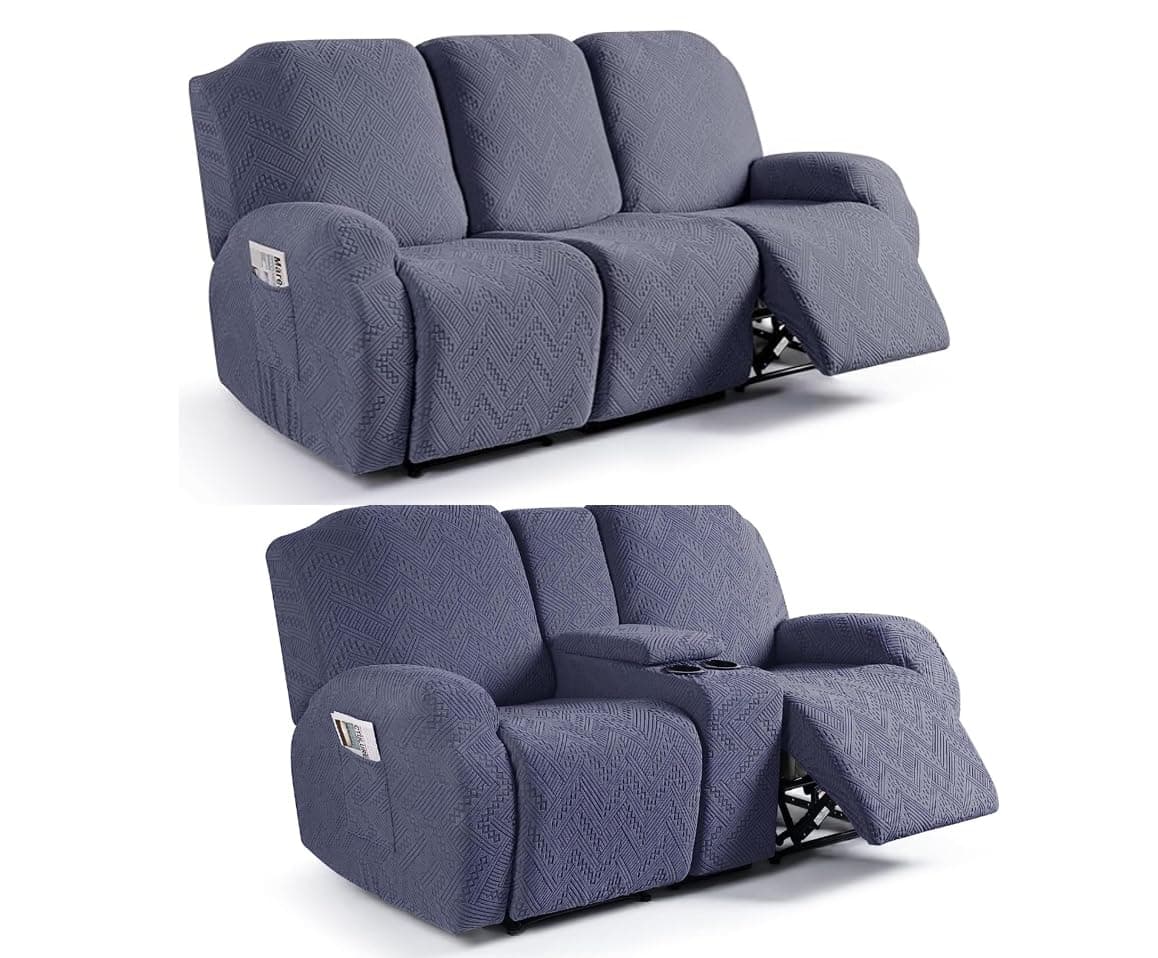 Ruaozz 3-Seater Recliner Couch & Loveseat Recliner Cover with Console in Grey