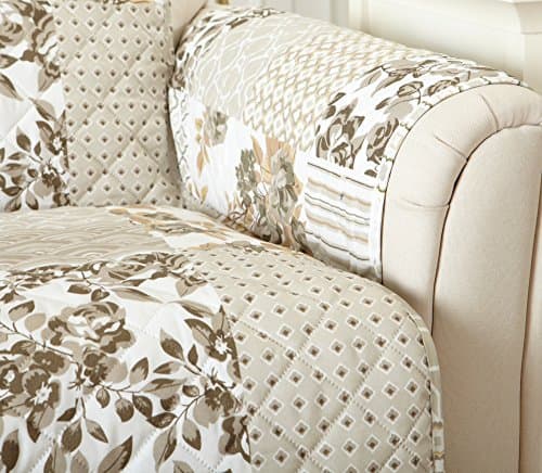 Great Bay Taupe Patchwork Scalloped Furniture Protector for Loveseat