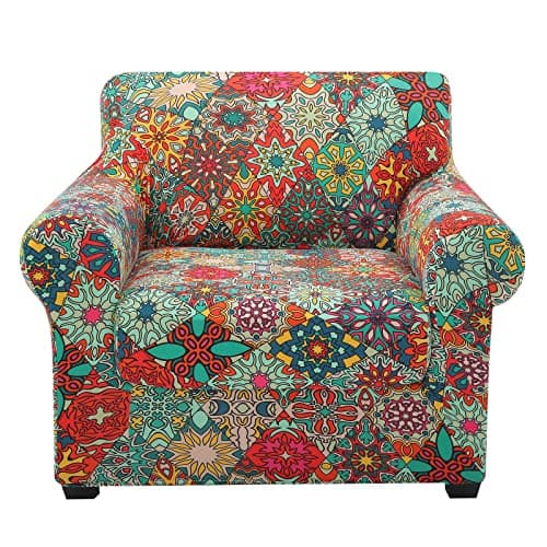 Floral Pattern Stretch Printed Sofa Slipcovers for 2 Cushion Couch, Furniture Protector for Dogs (Loveseat) — Red