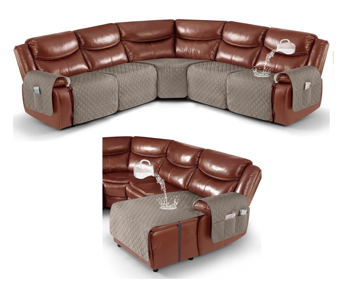 Ruaozz Khaki L-Shaped Recliner & Chaise Sofa Cover