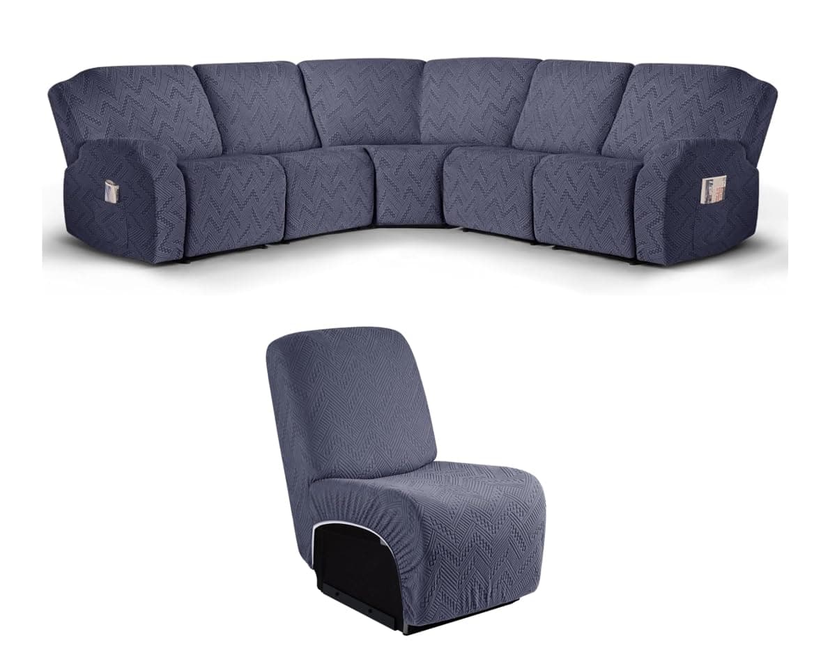 Ruaozz Grey Recliner Sectional Couch Covers Armless