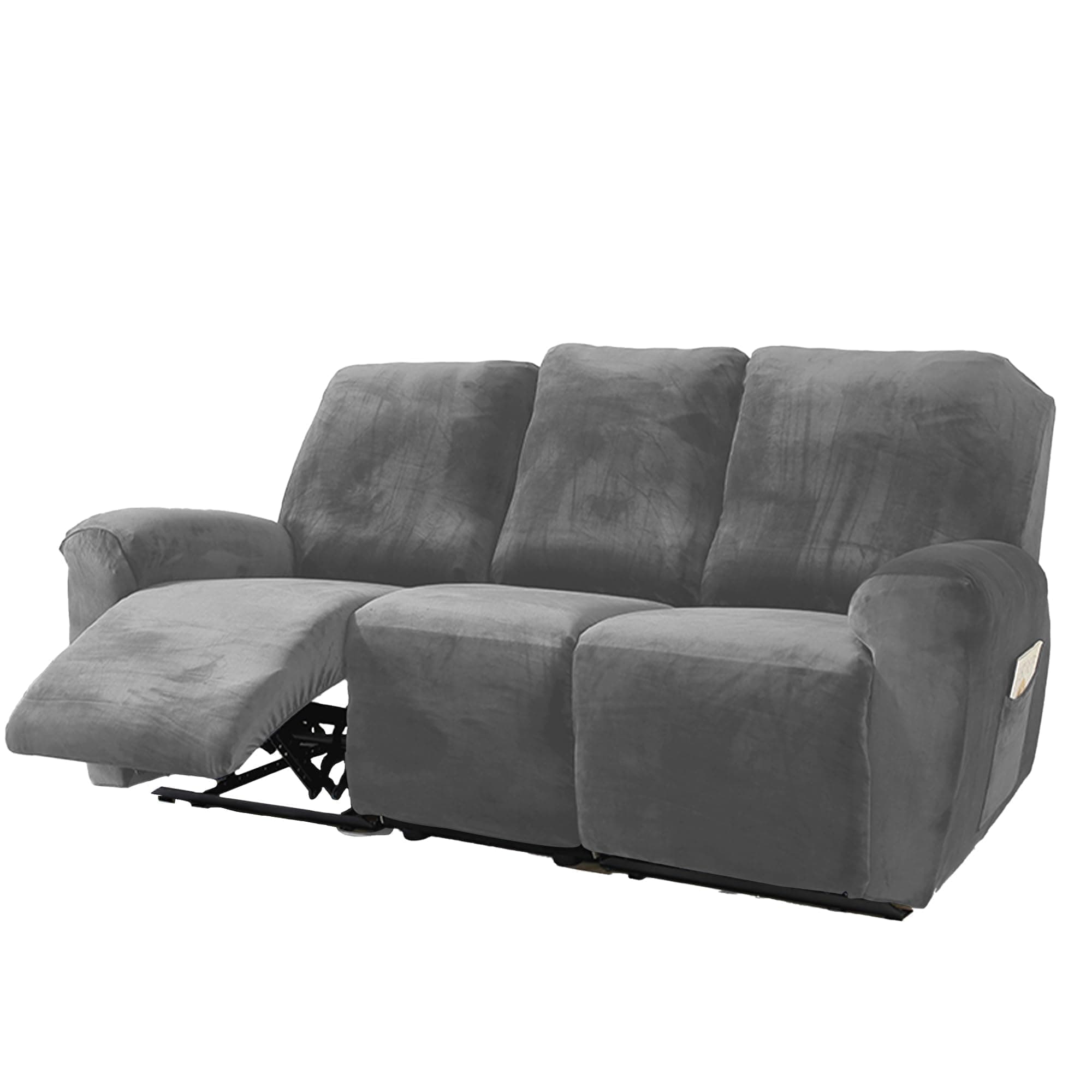 NORTHERN BROTHERS Stretch Velvet Recliner Sofa Cover, 3 Seater, Light Grey