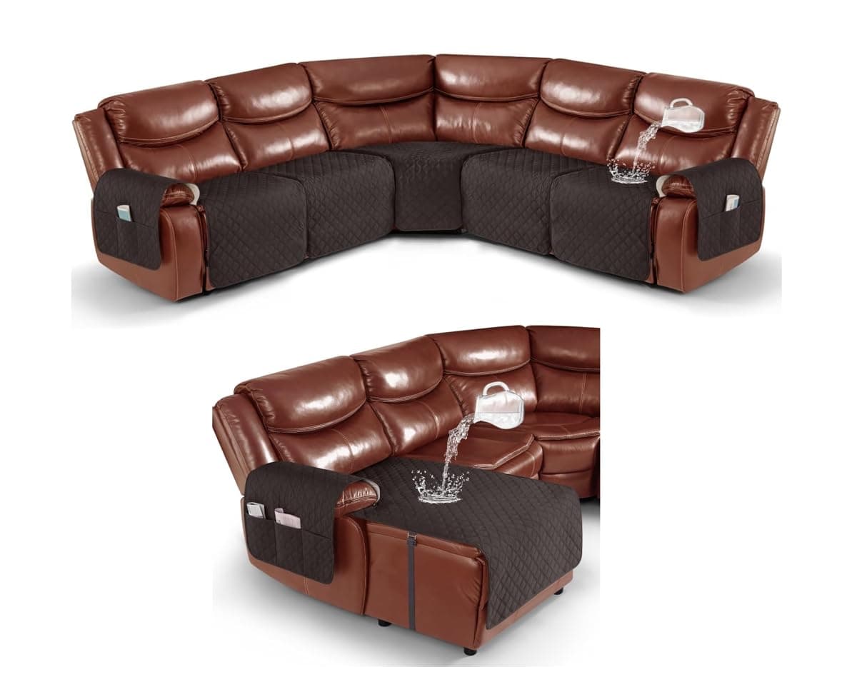 Ruaozz L-Shaped Recliner Sofa & Left Chaise Chocolate Cover