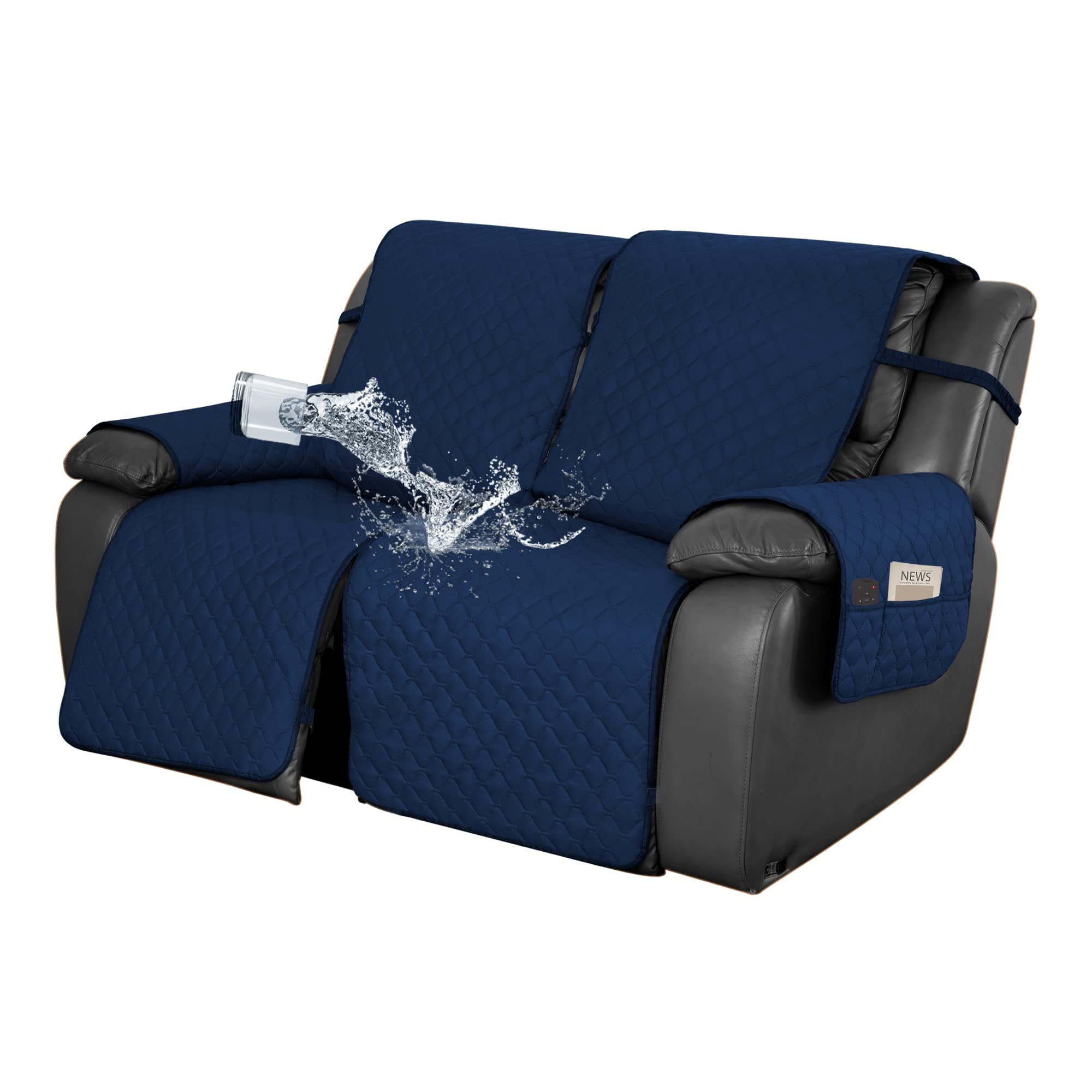 EASY-WASH Waterproof Recliner Loveseat Sofa Cover, Navy/Ivory