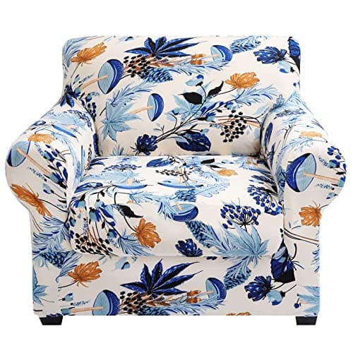 Floral Pattern Stretch Printed Sofa Slipcovers for 2 Cushion Couch, Furniture Protector for Dogs (Loveseat) — Beige&blue