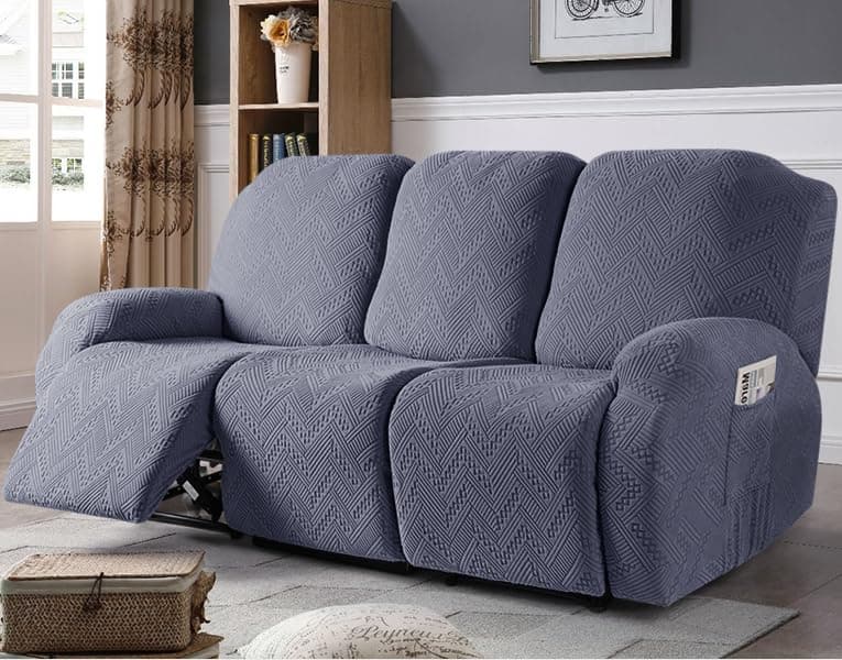 Ruaozz Recliner Sofa Covers 3-Piece Couch Covers for Reclining Sofas, Blue Grey