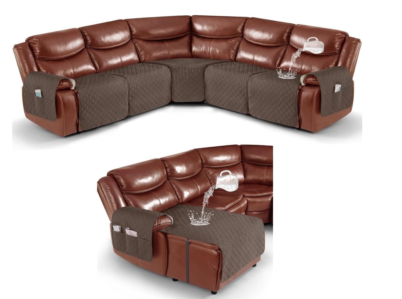 Ruaozz Brown L-Shaped Recliner & Chaise Sofa Cover