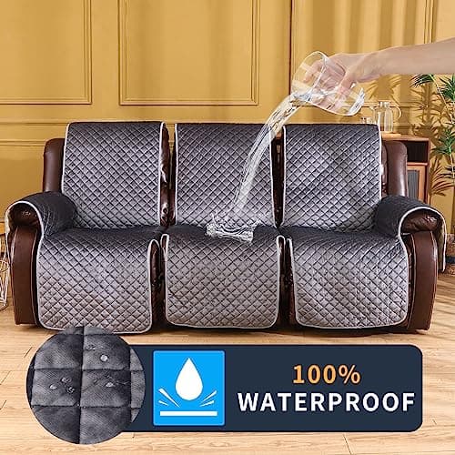 LUFEIJIASHI Waterproof Velvet Recliner Couch Covers 3 Seat Dark Grey