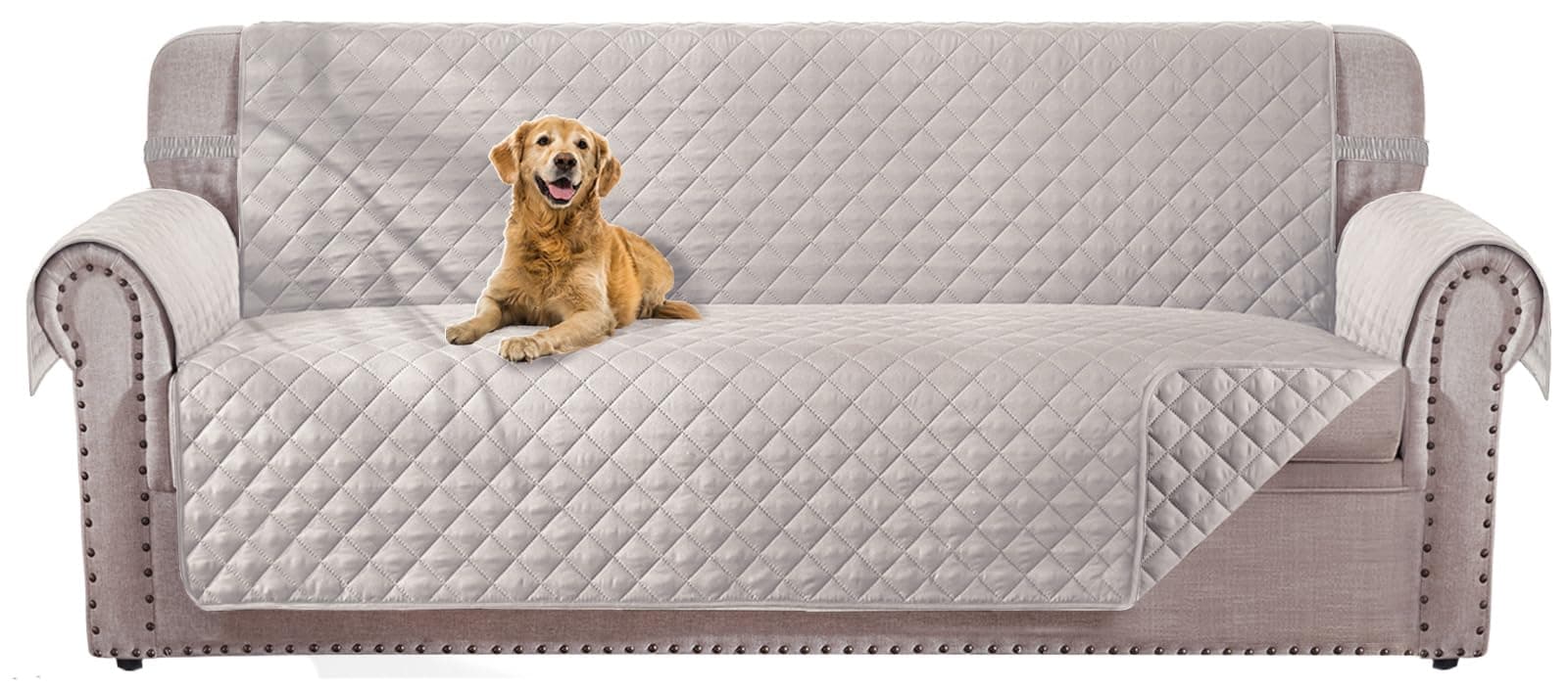 Water Resistant Beige Dog Couch Cover for 68" Sofa with Elastic Straps