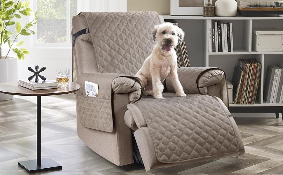 Ruaozz Waterproof Recliner Chair Cover with Elastic Straps for Kids and Dogs, Khaki, 23