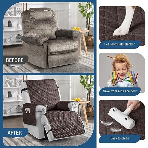 TAOCOCO 100% Waterproof Recliner Chair Cover, Non-Slip, Elastic Band (Chocolate, Medium-25")