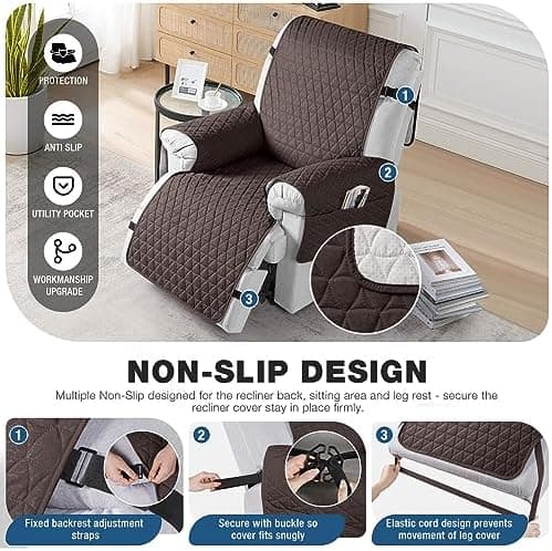 TAOCOCO 100% Waterproof Recliner Cover - Perfect for Slip and Stain Protection, Suitable for Elderly and Disabled Users, Ideal for Outdoor Patios or Indoor Use(Chocolate, Small-22'')