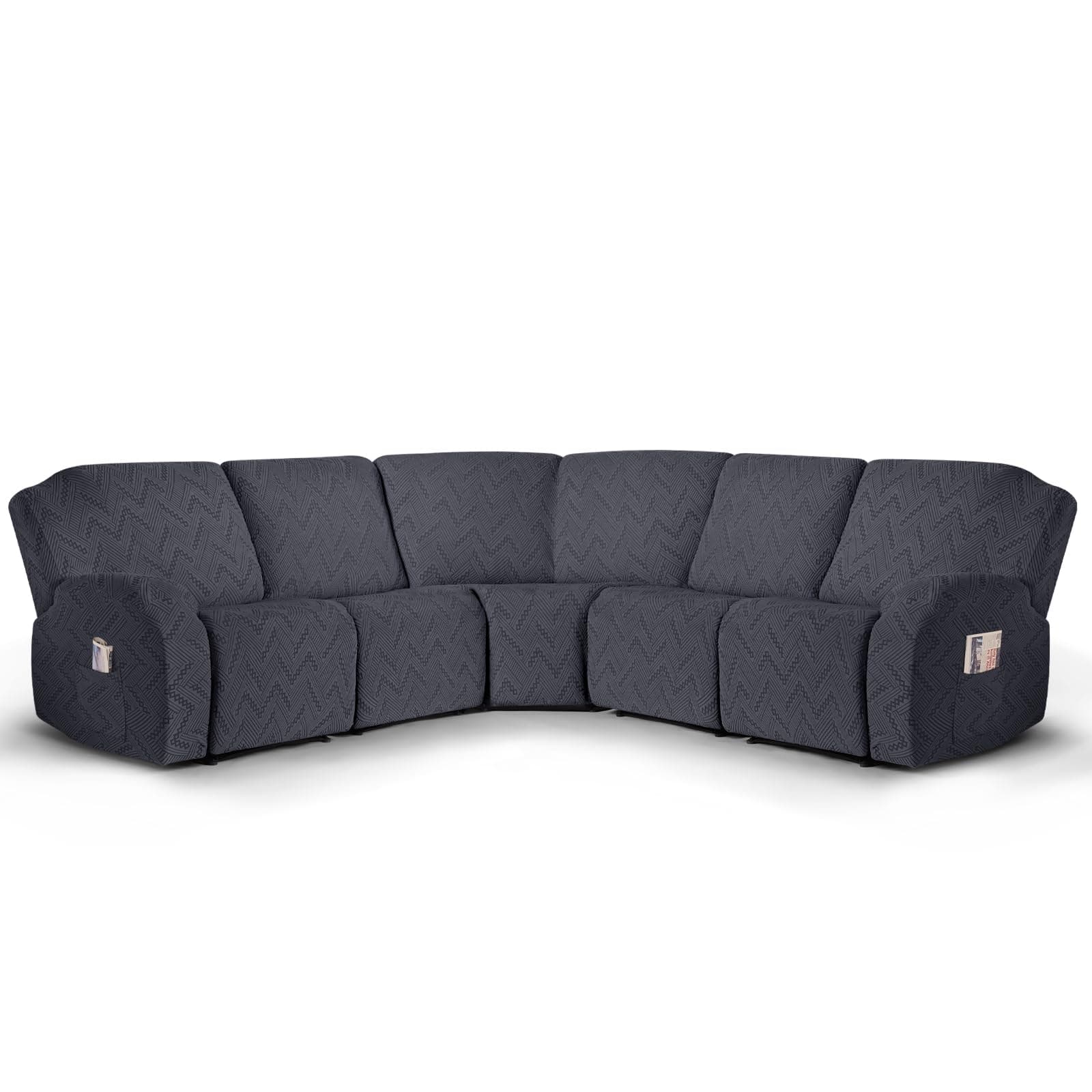 Oversized Recliner Couch Covers for 5-Seat Sectionals - Washable, Soft, with Pockets (Dark Gray)