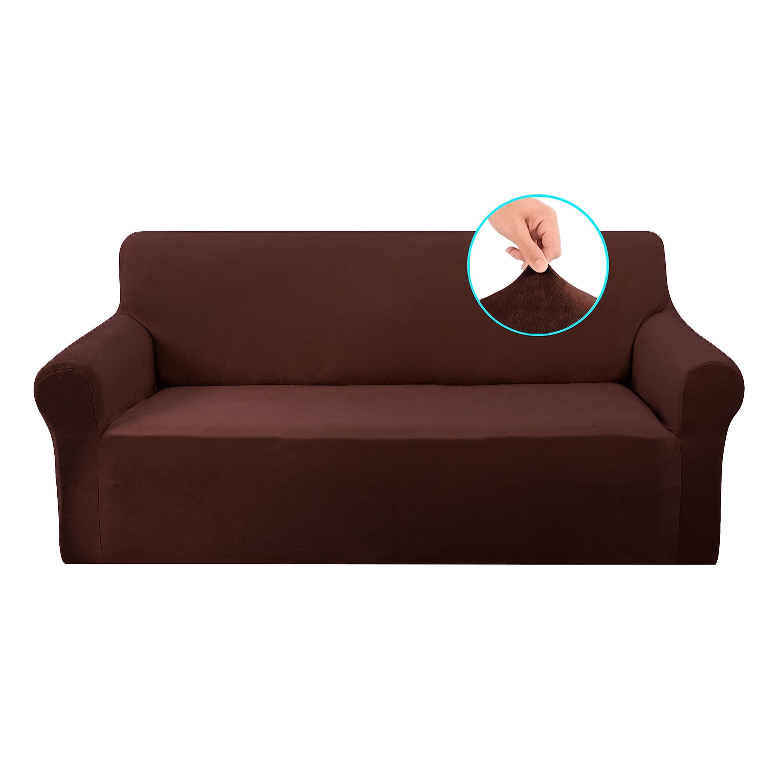 U-NICE HOME Velvet Sofa Covers for 3 Cushion Couch (Large, Chocolate)