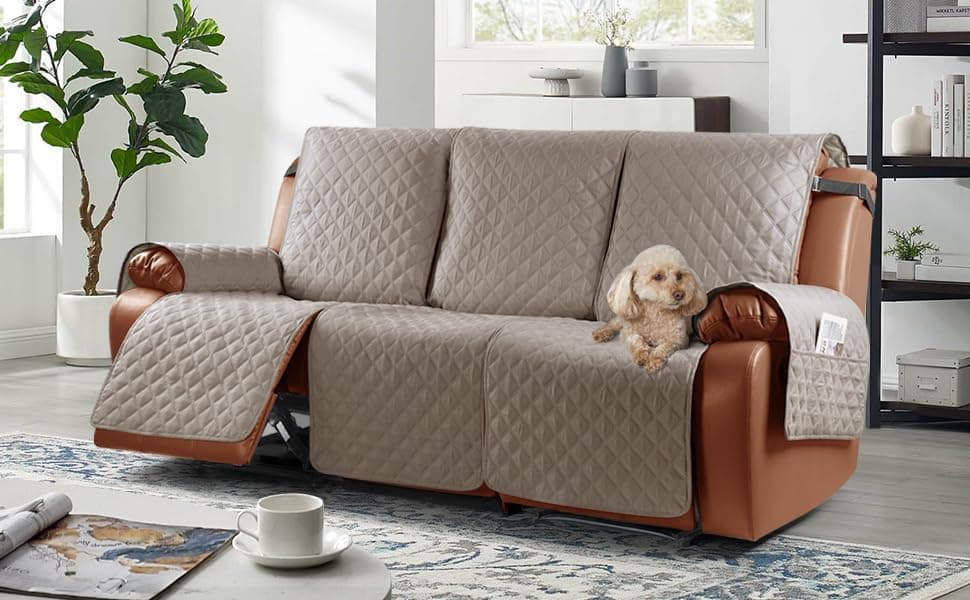 Ruaozz Waterproof Recliner Sofa Cover for Kids, Dogs, Pets (Pale Brown, 3 Seater)