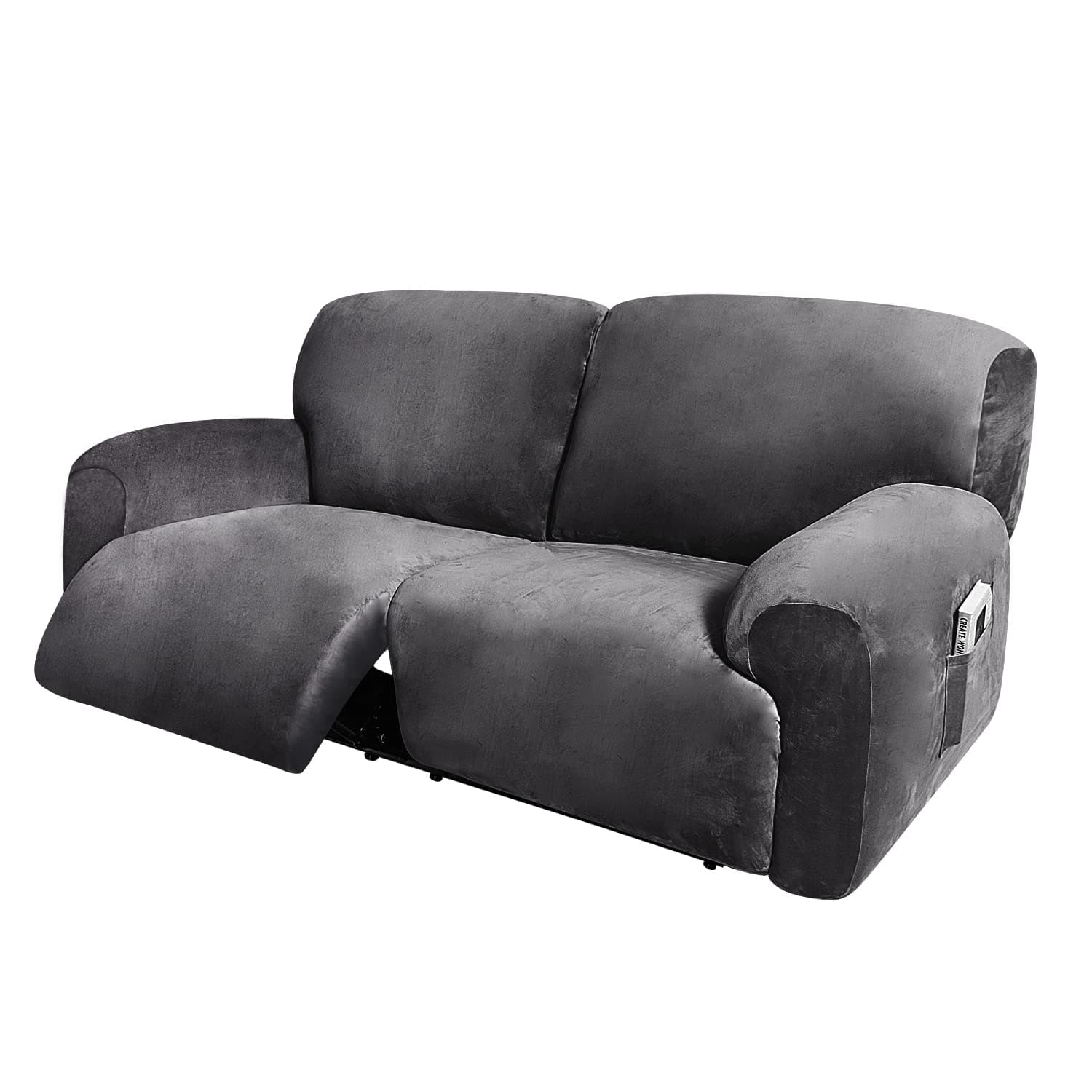 ULTICOR 75-100" Soft Washable Velvet Reclining Sofa Slipcover (Dark Grey)