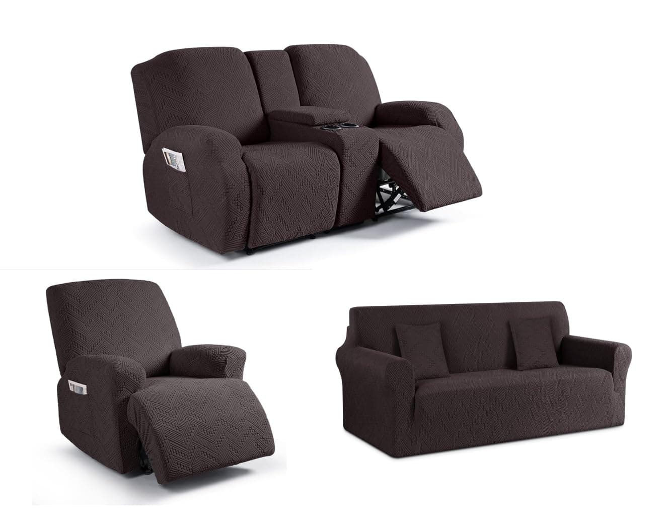 Ruaozz Recliner Loveseat & Console Cover, Recliner Chair Cover, Sofa Cover in Chocolate