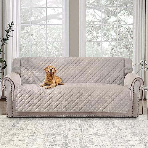 Water Resistant Beige Dog Couch Cover for 68" Sofa with Elastic Straps