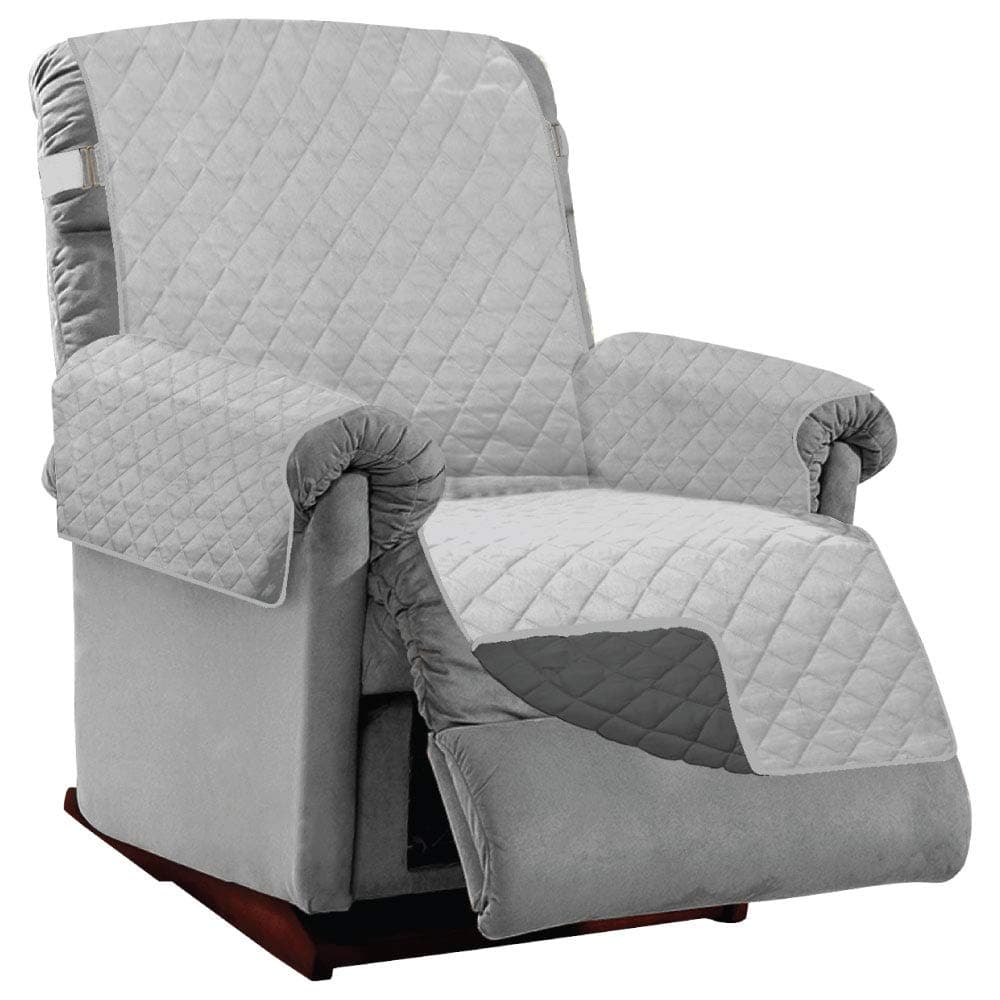 Light Gray Charcoal Quilted Microfiber Reversible Stain Shield Dog Resistant Slipcover