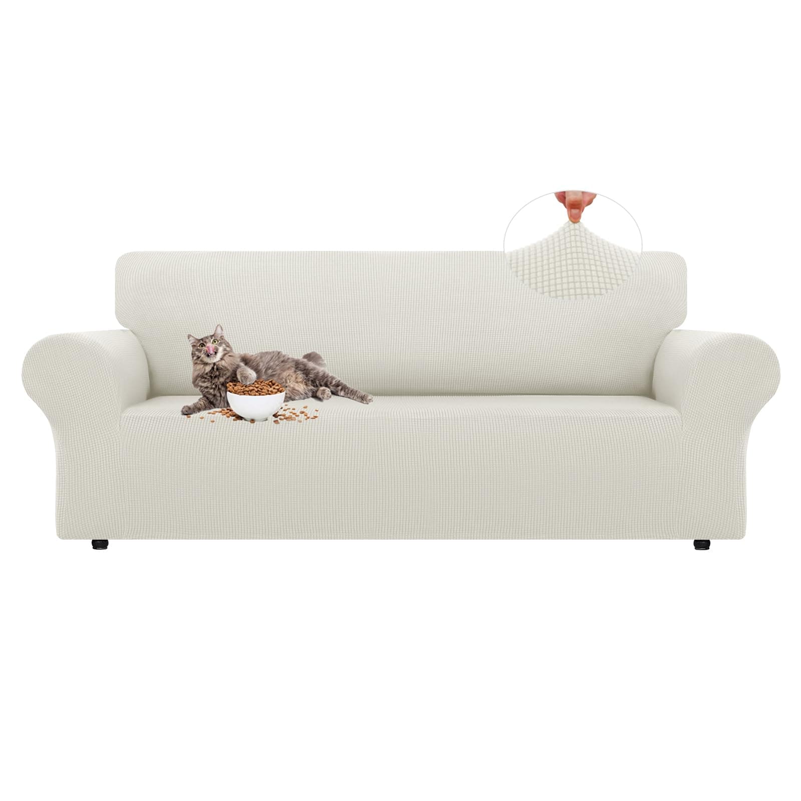 Stretch White Slipcover for 3 Cushion Sofa - Pet Friendly, Non-Slip, Washable Furniture Protector