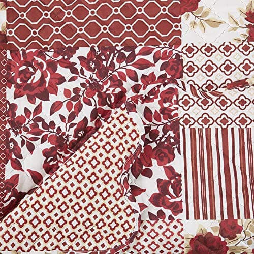 Great Bay Home Taupe Scallop Print Stain Resistant Recliner Cover — Patchwork - Burgundy