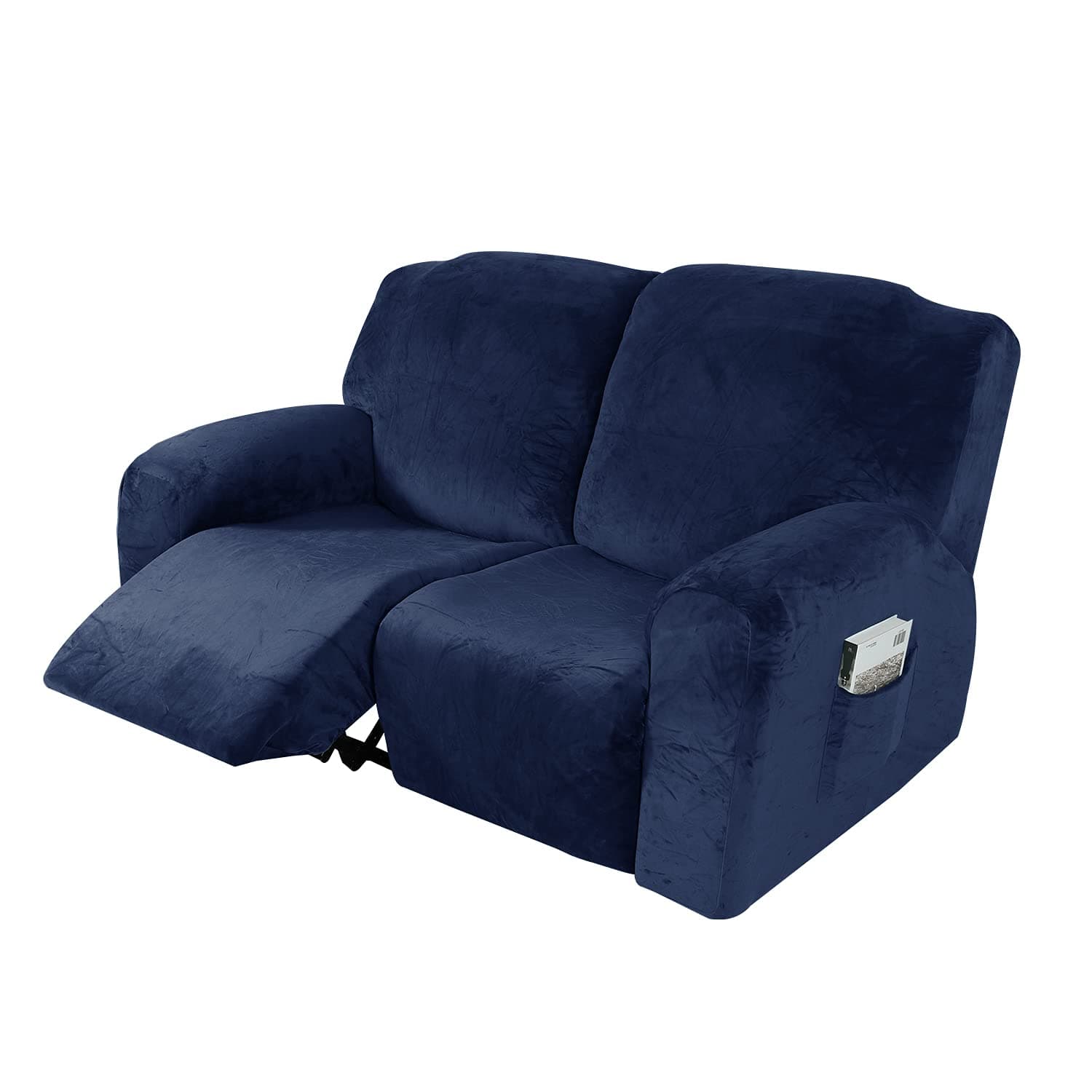 Navy Velvet Recliner Loveseat Cover, Stretch Reclining Slipcover