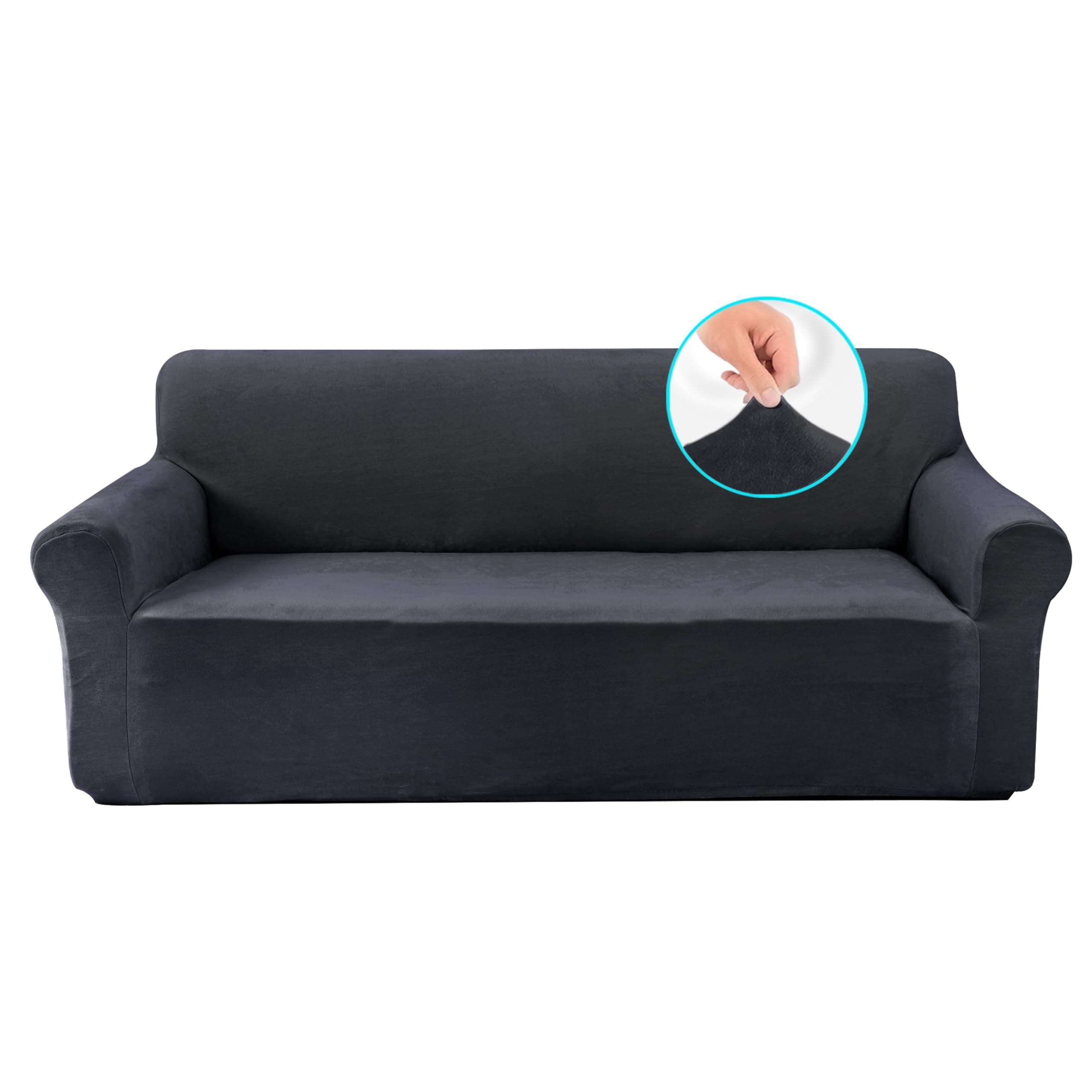 U-NICE HOME Velvet Sofa Covers for 3 Cushion Couch (Large, Dark Grey)