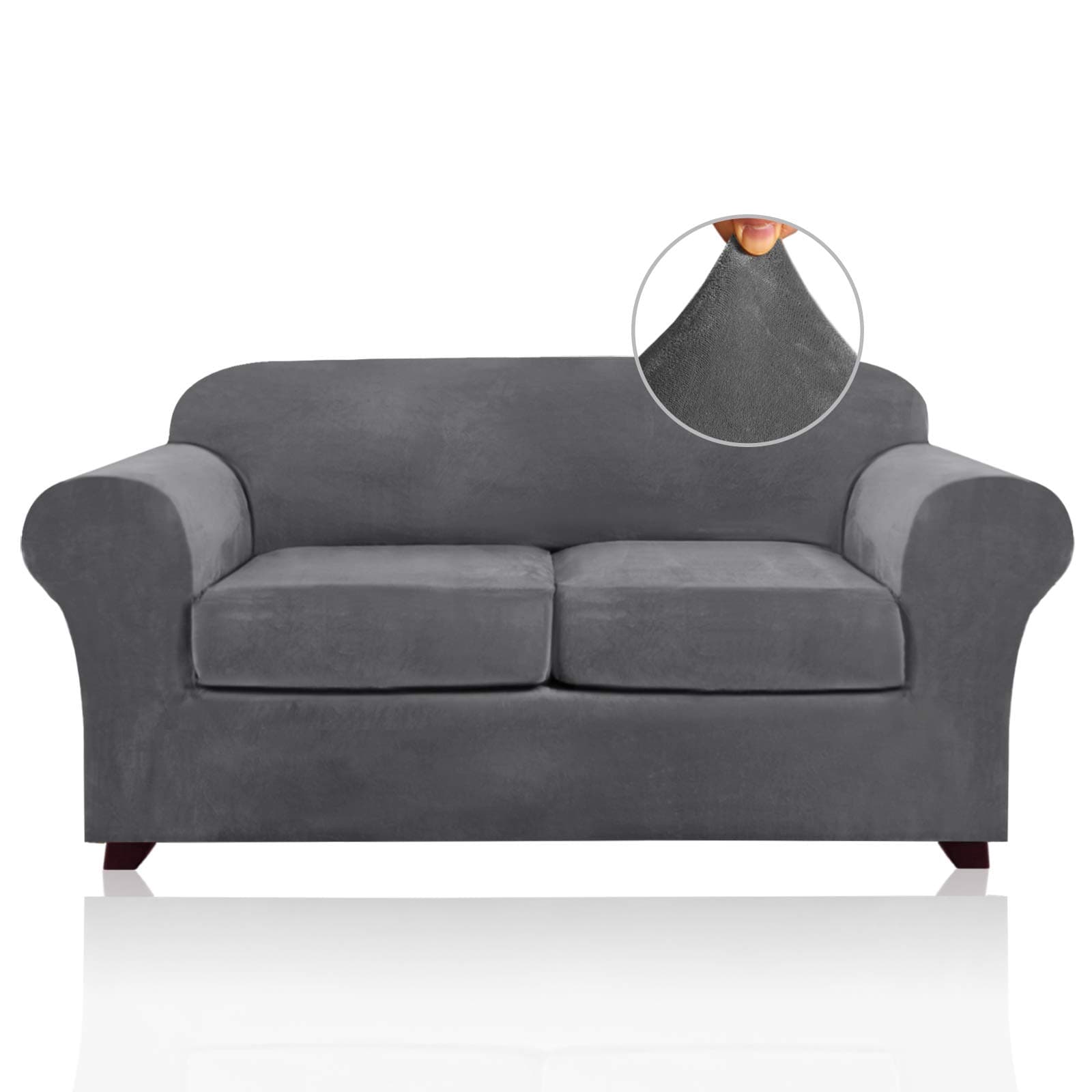 PrinceDeco Grey Velvet Loveseat Cover, Washable, Up to 72" Wide