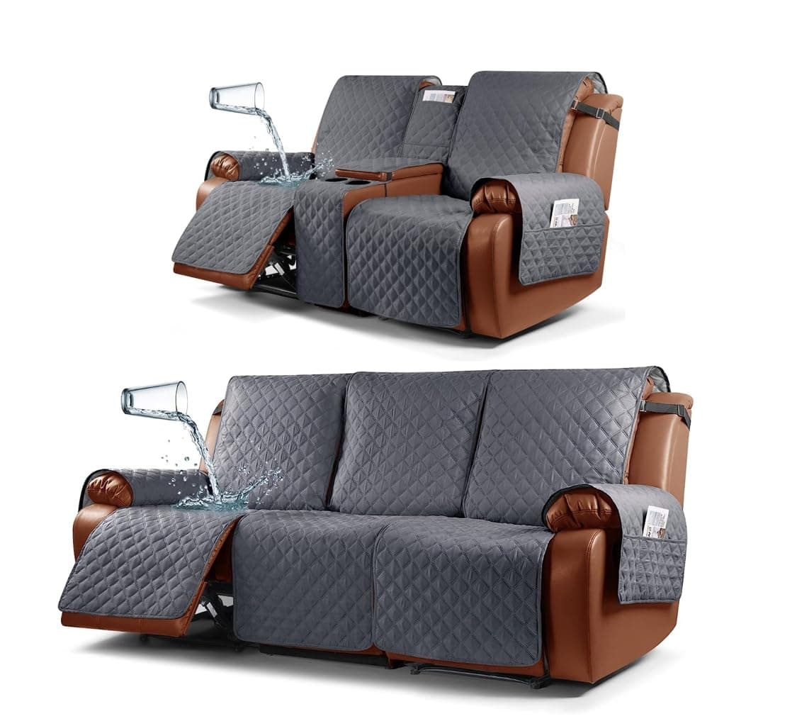 Ruaozz Recliner Loveseat Cover and Console + Recliner Sofa Cover Dark Grey