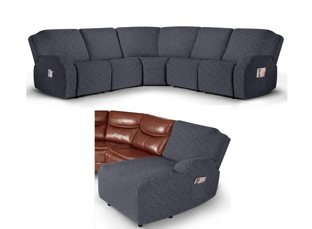 Ruaozz Dark Gray L Shape Sofa + Right Chaise Recliner Cover