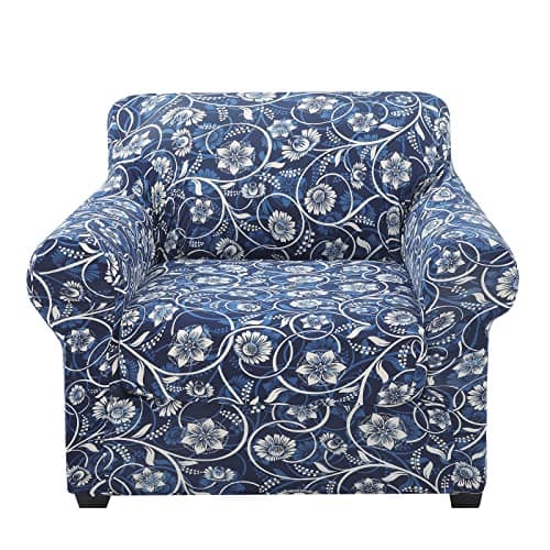 Floral Pattern Stretch Printed Sofa Slipcovers for 2 Cushion Couch, Furniture Protector for Dogs (Loveseat) — Blue