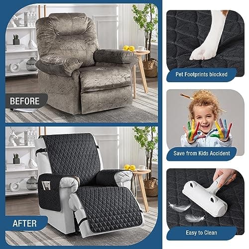 TAOCOCO Recliner Cover - 100% Waterproof, Non-Slip, Elastic Band (Black, Small-22')