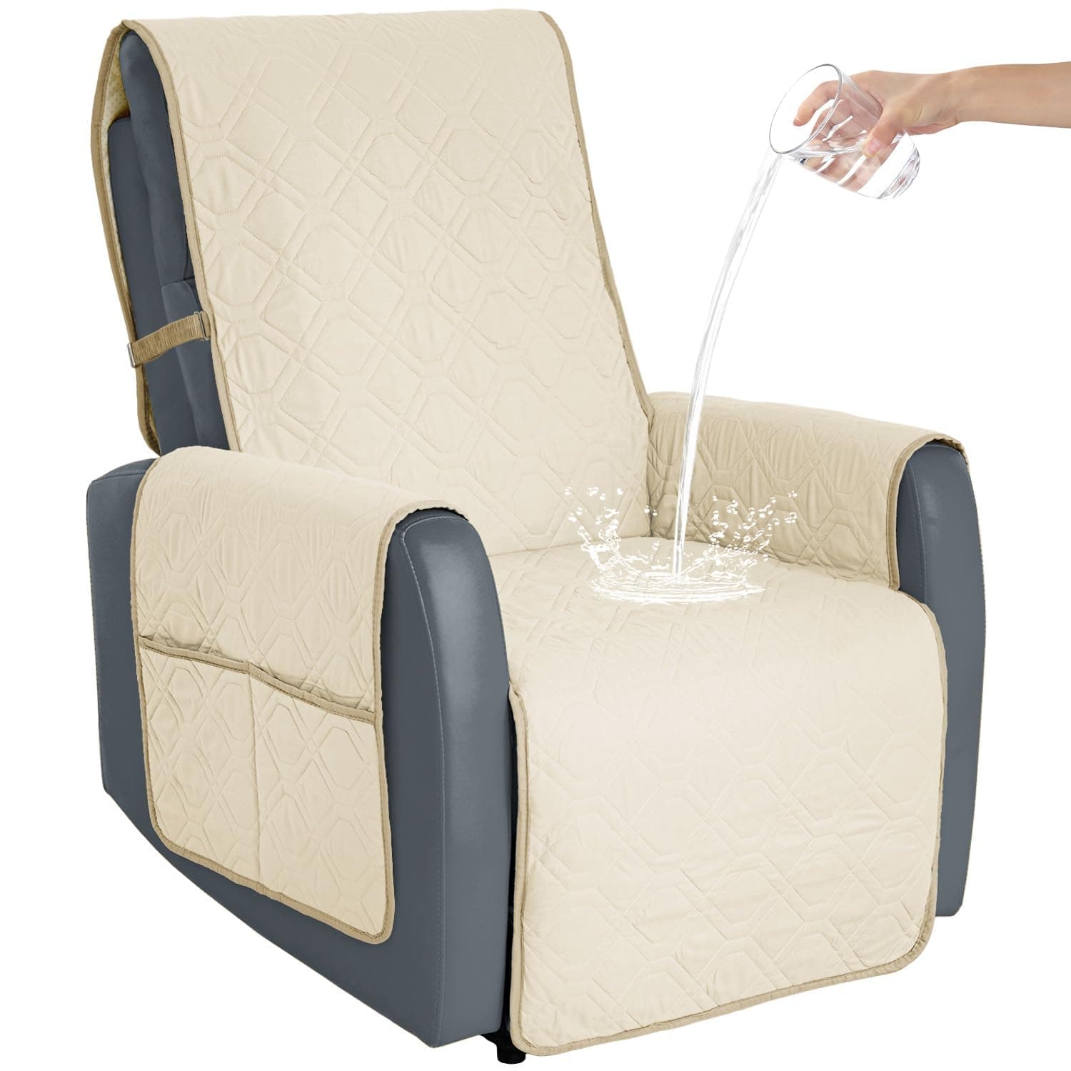 Ivory Non-Slip Recliner Chair Cover for 23inch Couch with Straps