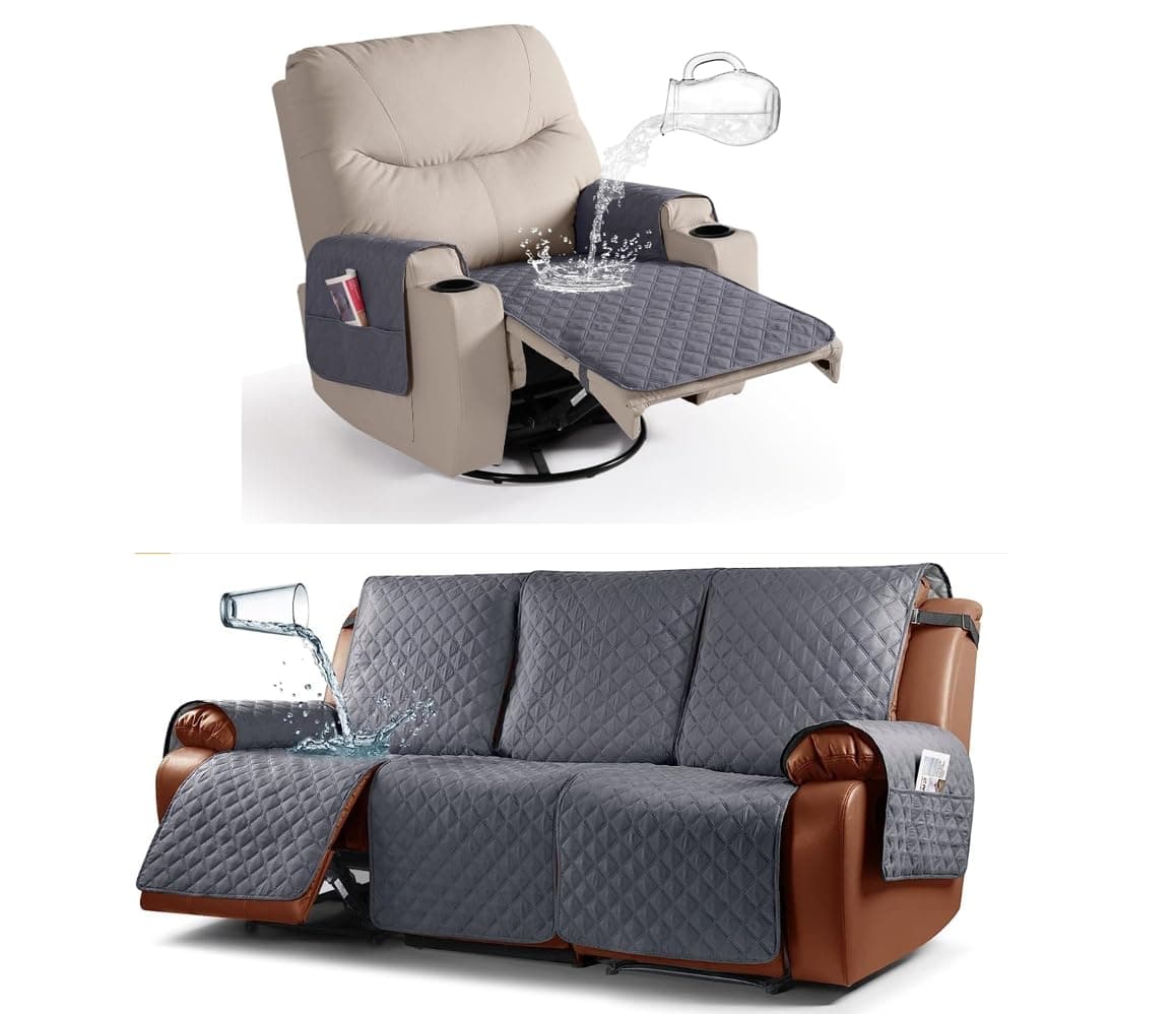 Ruaozz Waterproof 3 Seater + Recliner Seat Cover, Dark Grey