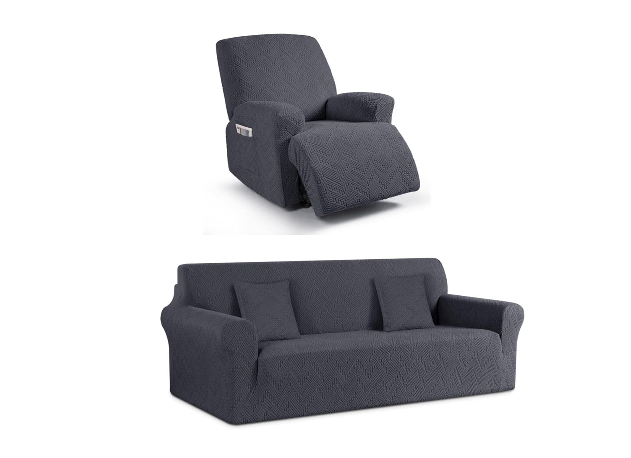 Ruaozz 3-Piece Recliner Chair Covers + Universal Sofa Cover with Elastic Straps, Dark Gray
