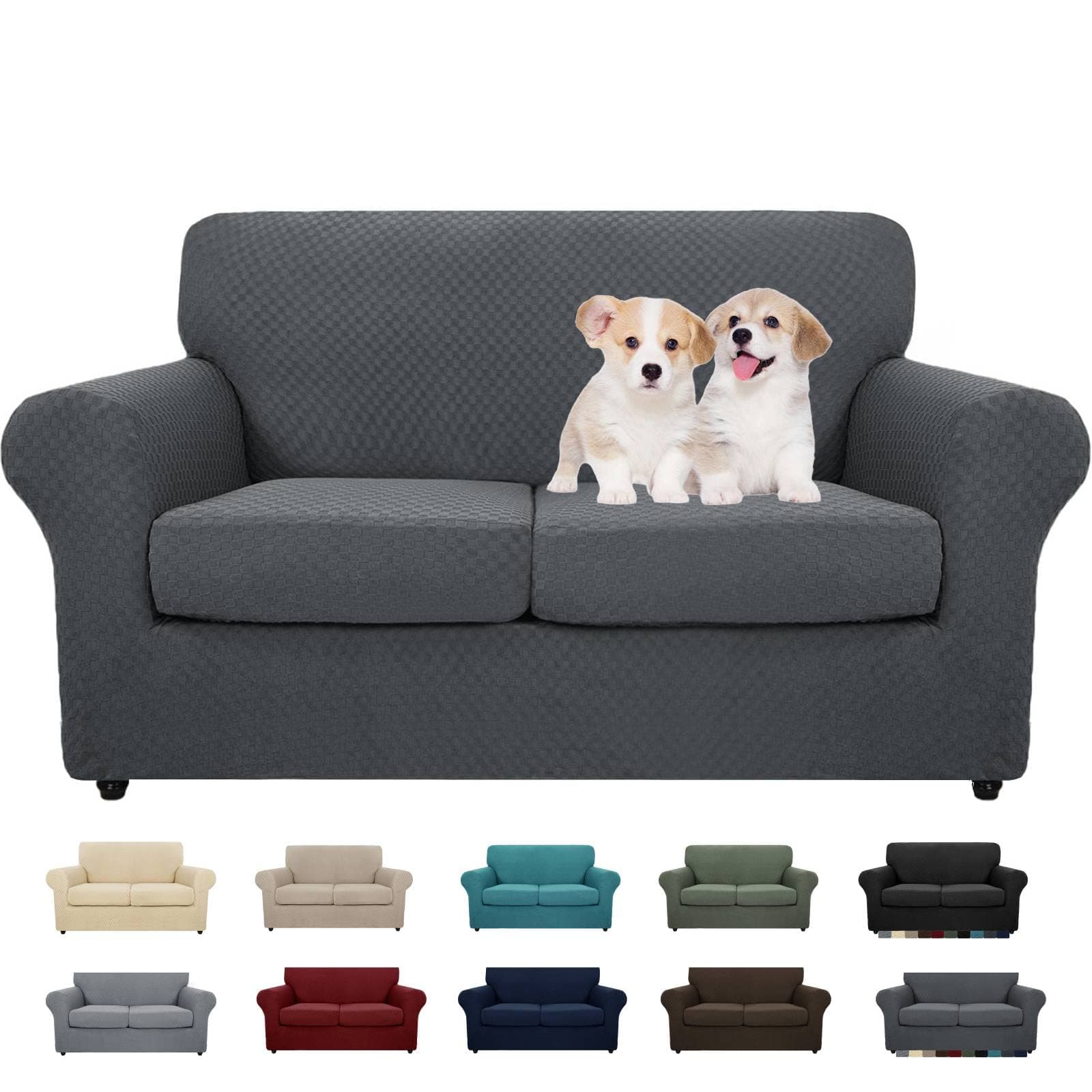 MAXIJIN Dark Gray Non-Slip Loveseat Couch Cover Elasto Protector