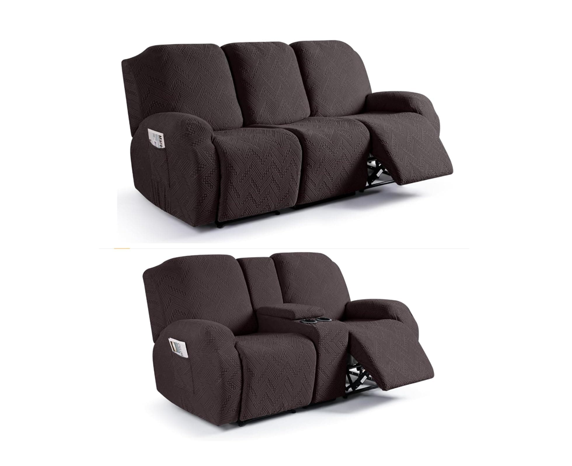 Ruaozz 3 Seater and Loveseat Recliner Covers with Console Chocolate