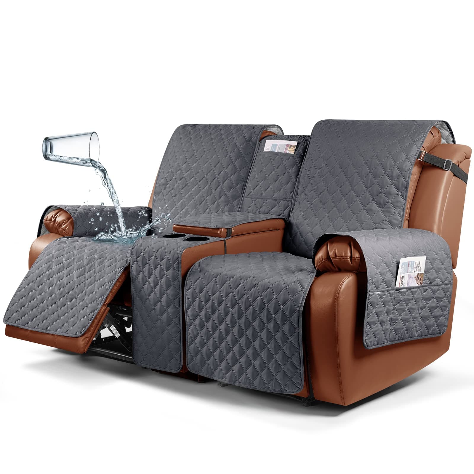 Waterproof Loveseat Cover for Double Recliner with Console, Dark Grey, 2 Seater
