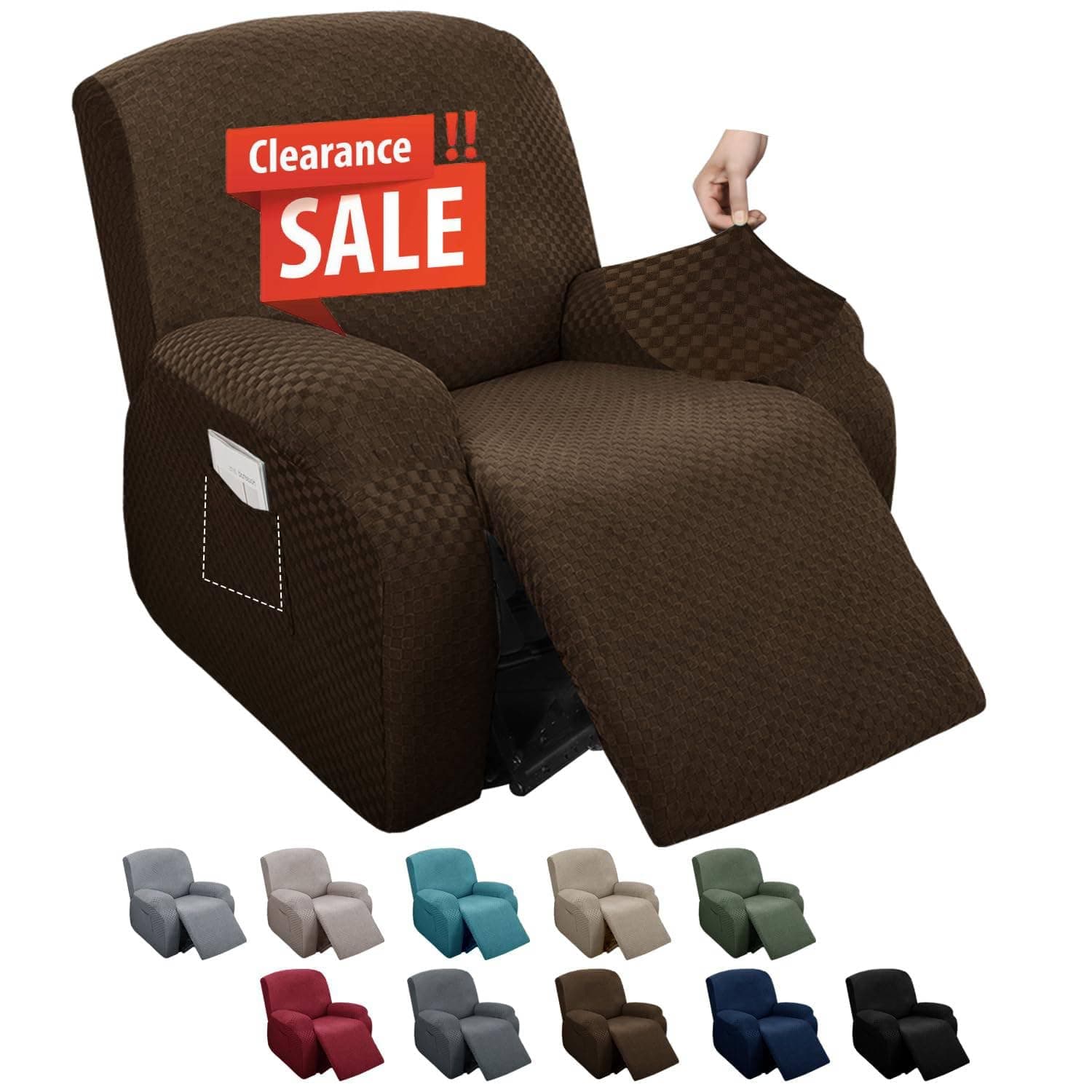 MAXIJIN Dark Coffee Stretch Jacquard Recliner Slipcover 4 Pieces Protector