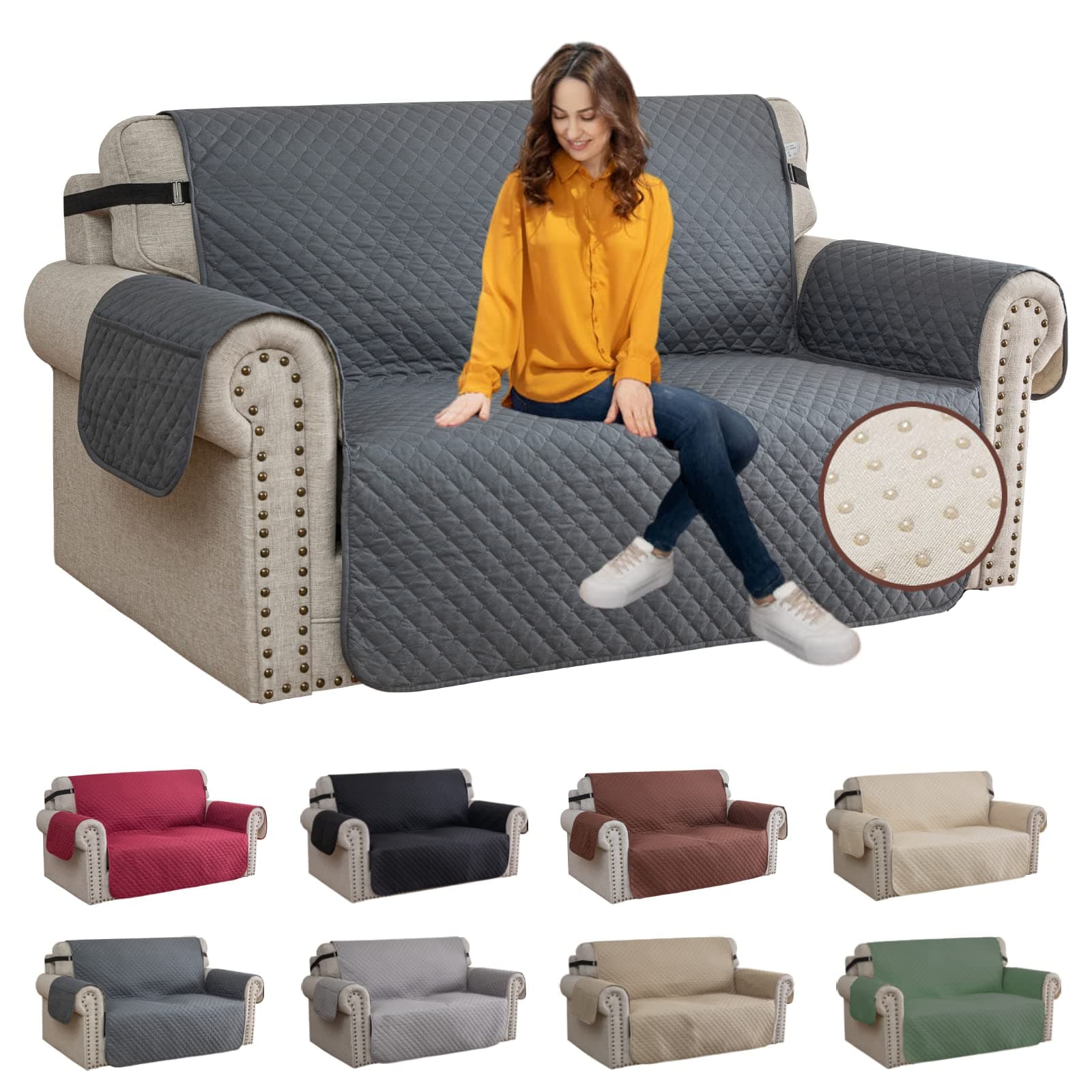 XINEAGE Loveseat Sofa Cover, Dark Grey Waterproof & Soft Washable