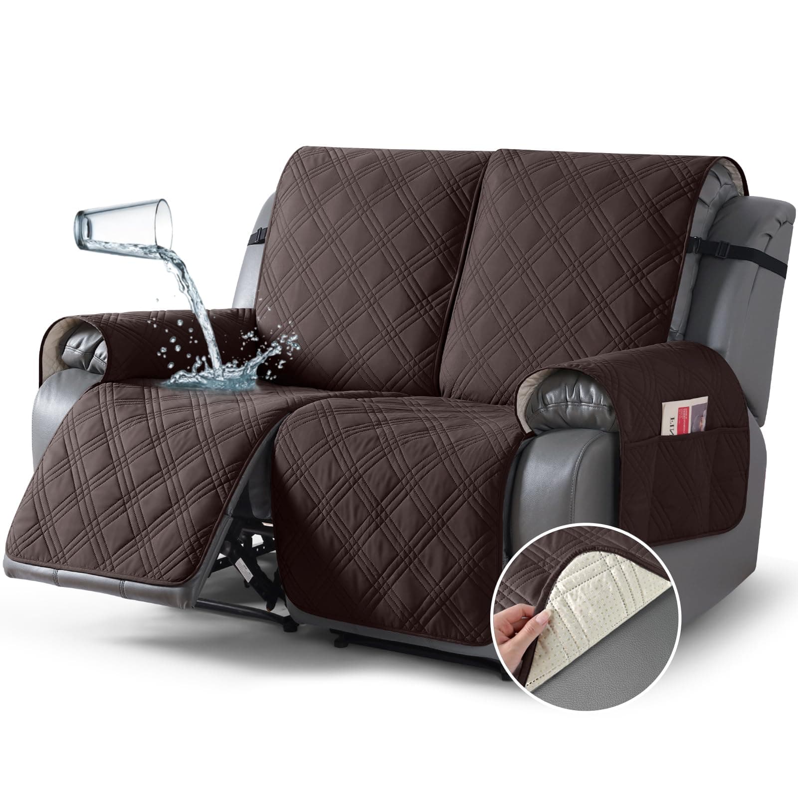 TAOCOCO 100% Waterproof Loveseat Recliner Cover, Non-Slip Chocolate Protection