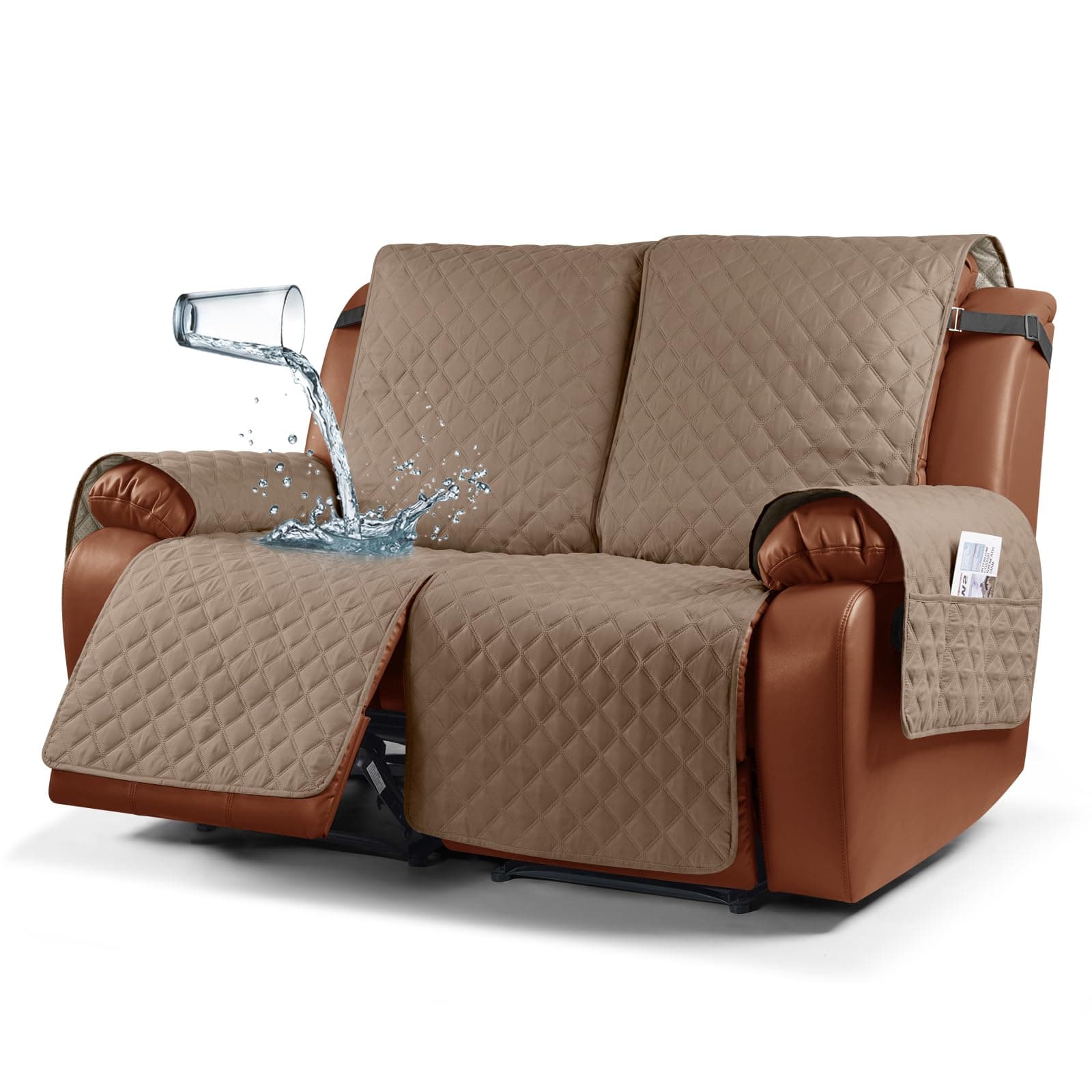 Ruaozz Waterproof Recliner Sofa Cover for Kids, Dogs, Pets (Light Brown, 2 Seater)