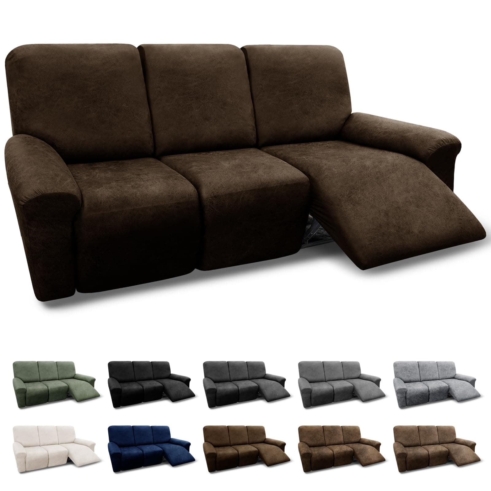 8-Piece Washable Spandex Slipcovers for Leather Look 3-Seater Recliner Couch