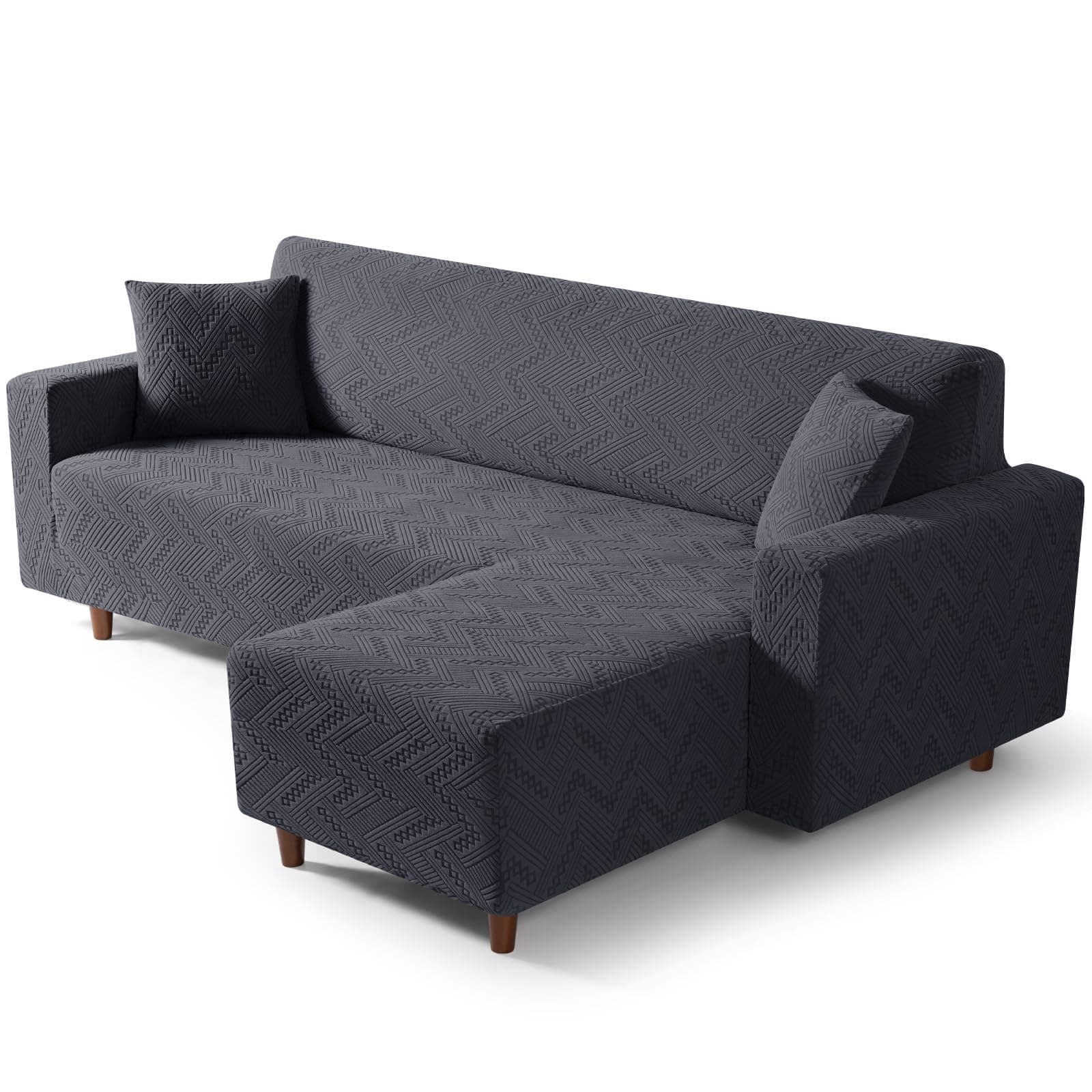 Ruaozz L-Shaped Sofa Slipcover with Chaise Lounge and Throw Pillow Covers, Dark Gray