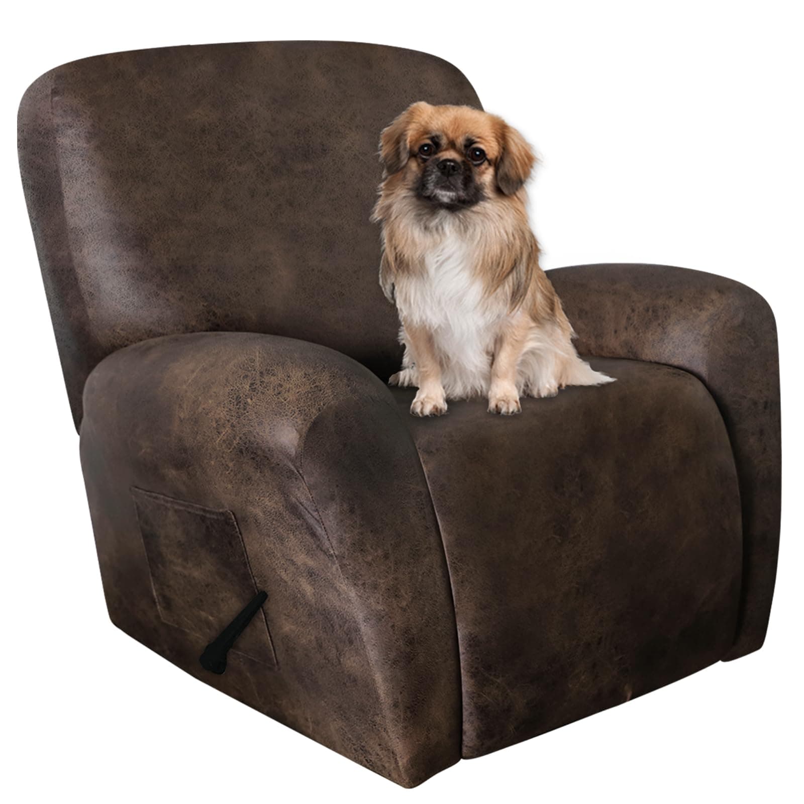Leather Like Recliner Chair Covers, 4 Pieces for Lazy Boy, Dark Brown, Washable
