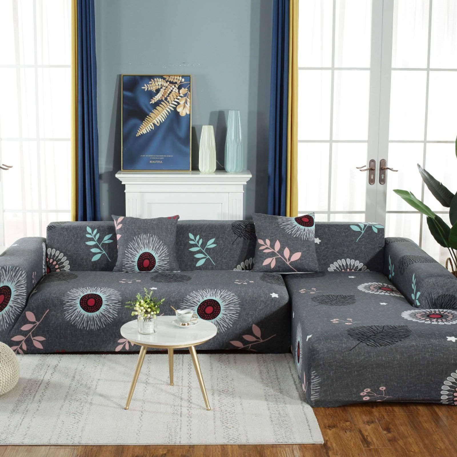 IMYOGI High Stretch L-Shape Sofa Covers + Pillow Covers, 2pcs Polyester Fabric, 3+4 Seater